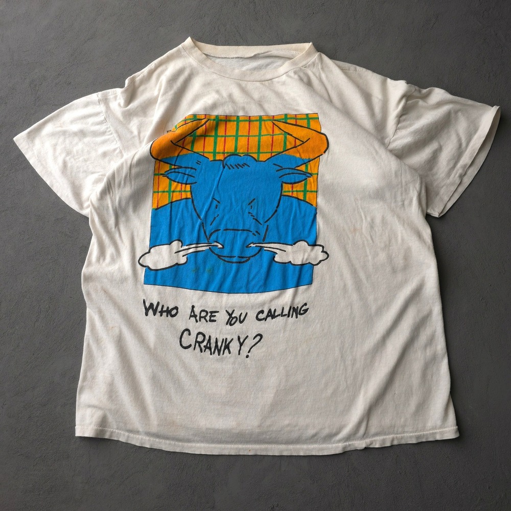 Vintage 90s White Who Are You Calling Cranky? T-shirt XL Bull Graphic USA